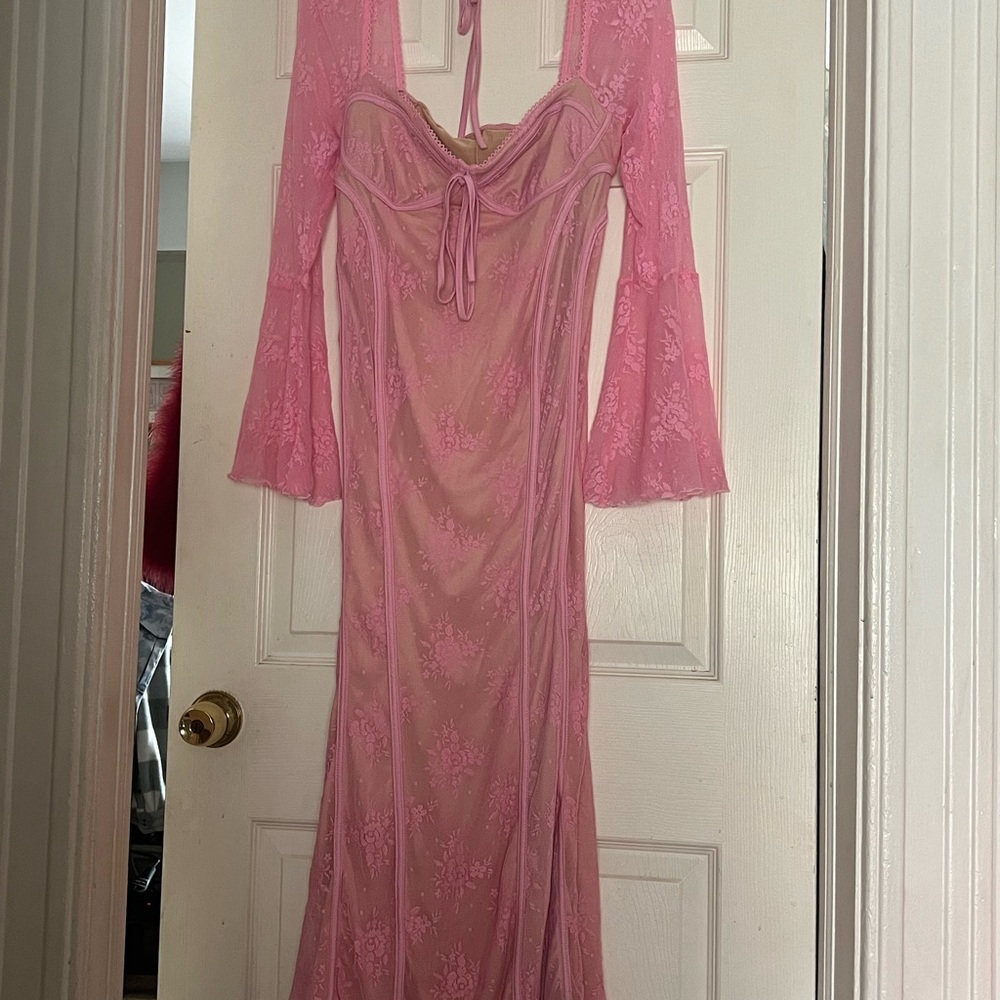 Elegant Pink Lace Dress Maternity